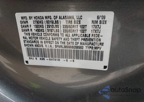 2009 Honda Odyssey Touring из США, поврежденный, VIN 5FNRL38999B058982